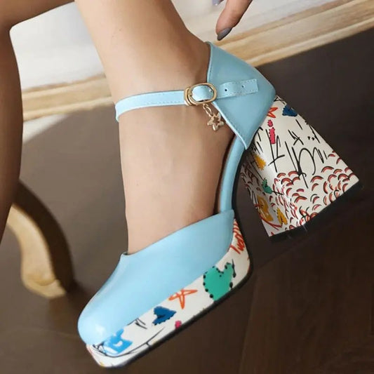 Caravelli Art-Print Platform Heels