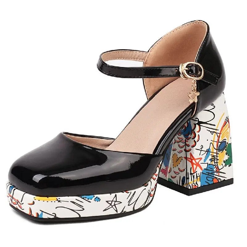 Caravelli Art-Print Platform Heels