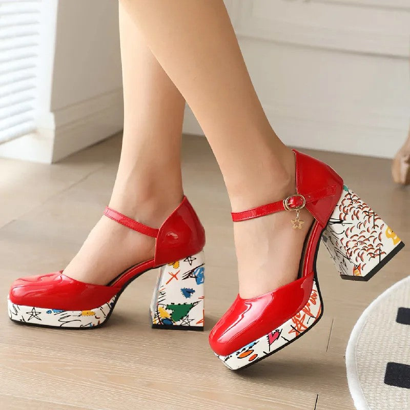 Caravelli Art-Print Platform Heels