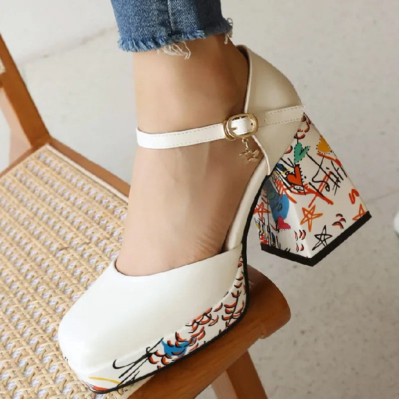 Caravelli Art-Print Platform Heels