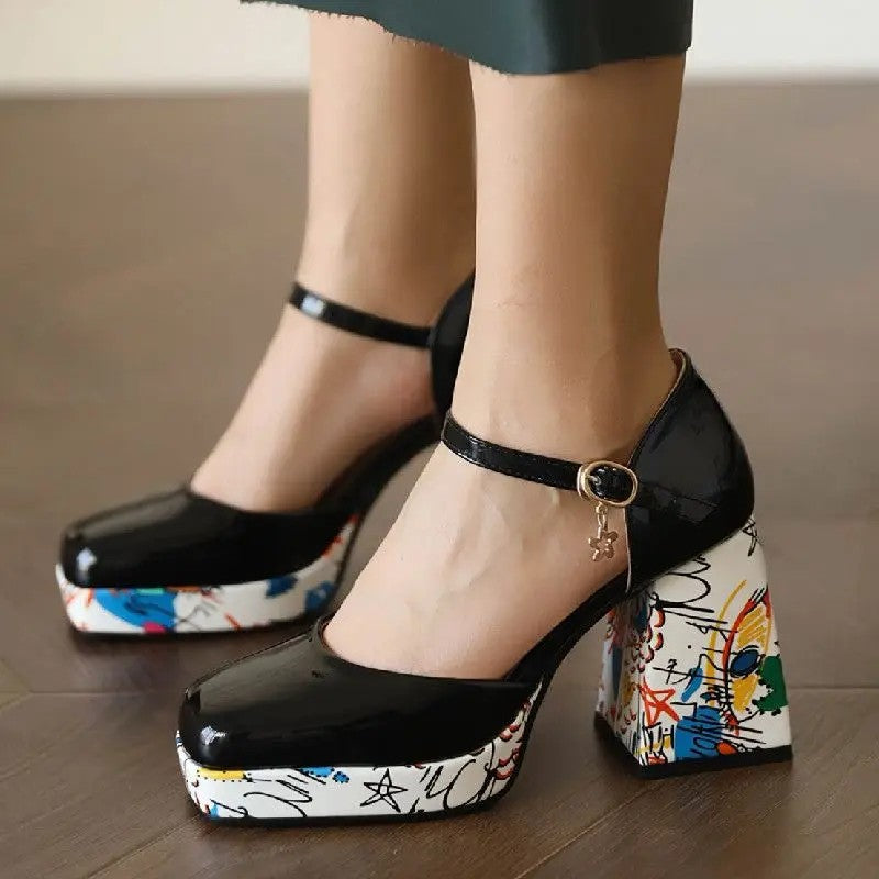 Caravelli Art-Print Platform Heels