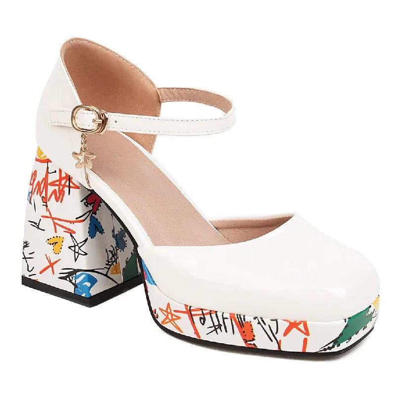 Caravelli Art-Print Platform Heels - Ivory