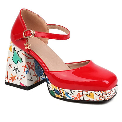 Caravelli Art-Print Platform Heels - Scarlet