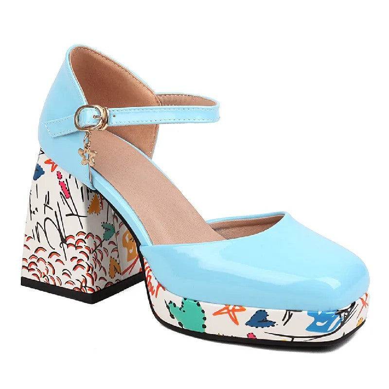 Caravelli Art-Print Platform Heels - Sky Blue