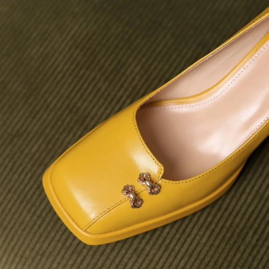 Caravelli Genuine Leather Square Pumps