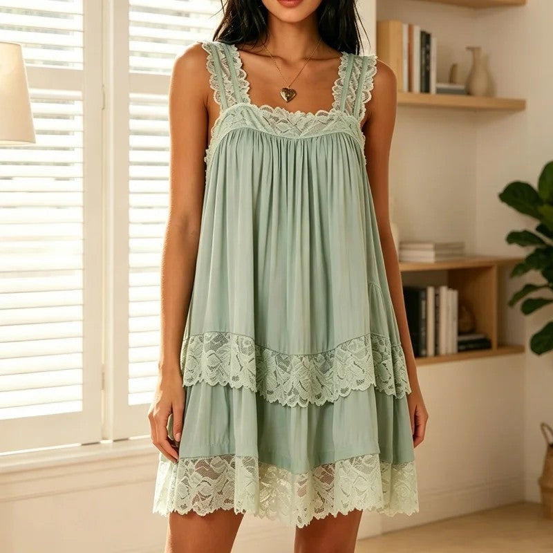 Cassis Lace Mini Dress - Sage