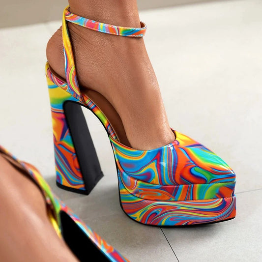 Catania Patent Leather Platform Sandals - Vibrant Swirl