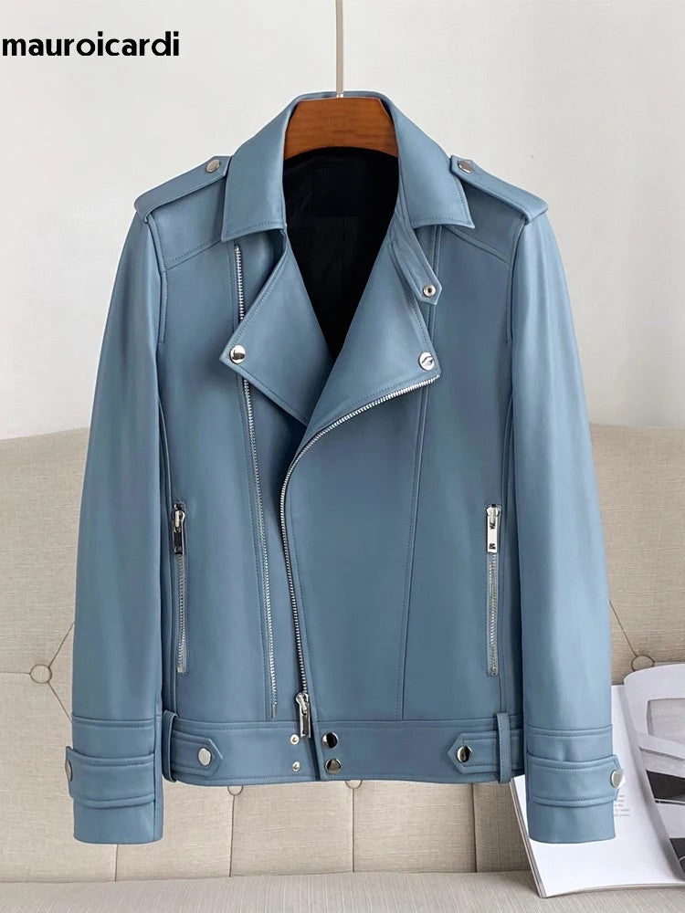 Cavaliere Leather Biker Jacket - Slate Blue