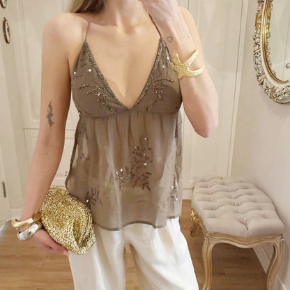 Celesta Beaded Halter Top