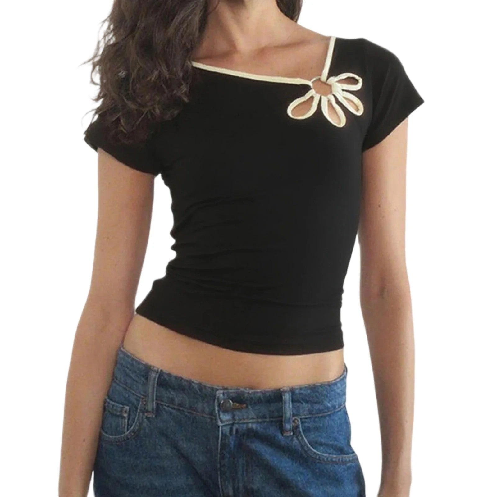 Celestine Flower Ring Top - Jet Black