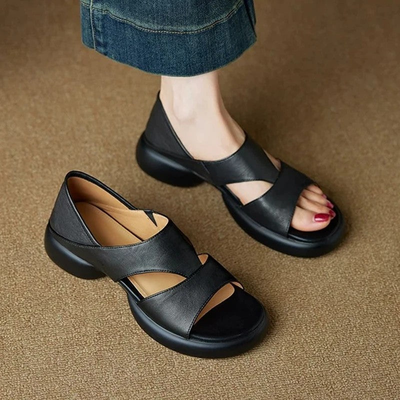 Cesenatico Leather Platform Sandals - Obsidian