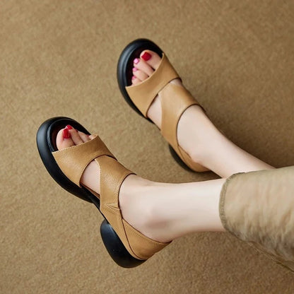 Cesenatico Leather Platform Sandals - Sandstone