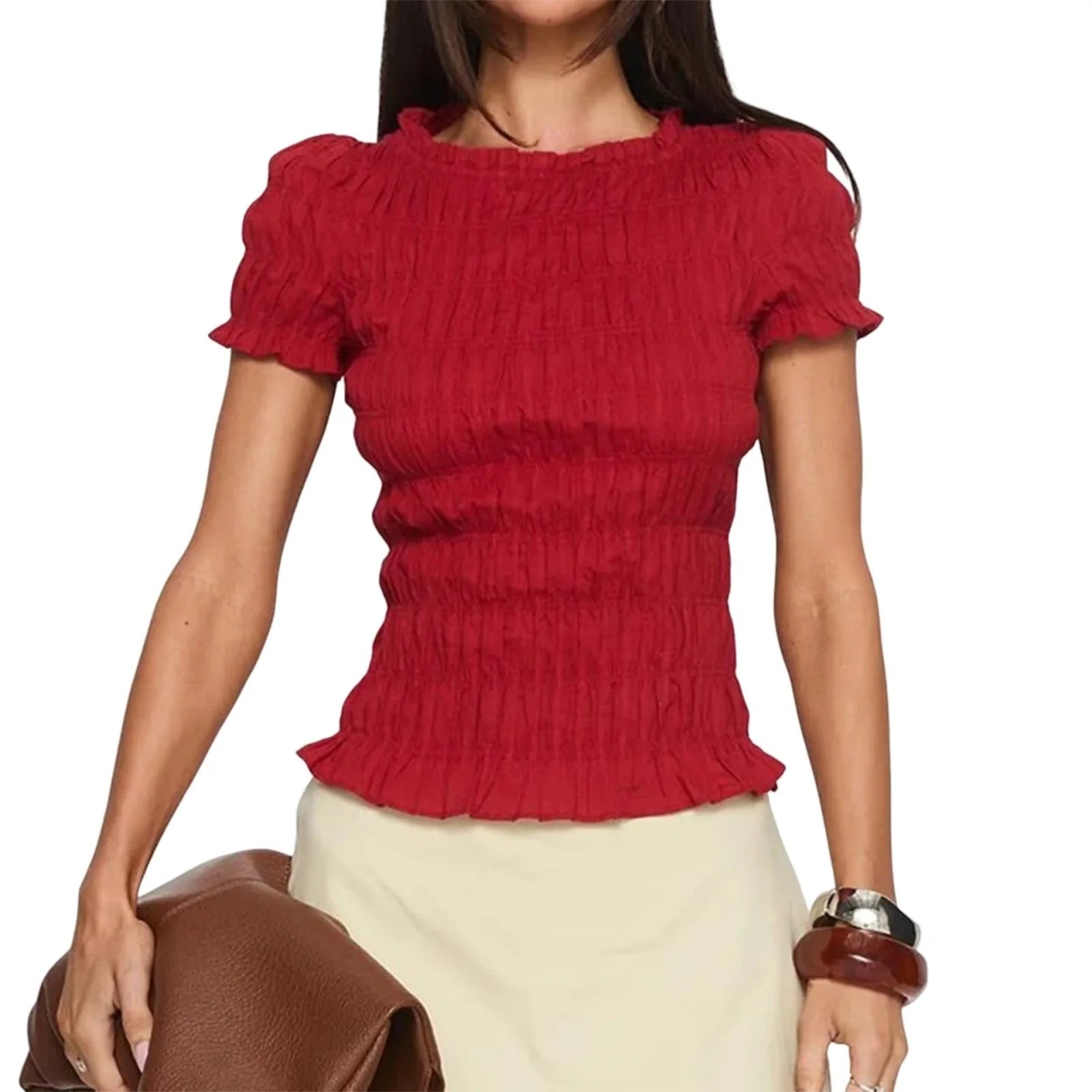 Chambord Smocked Short Top - Burgundy