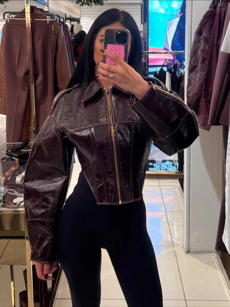 Chanoire Leather Biker Jacket - Burgundy