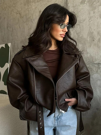 Chanoire Leather Biker Jacket - Chocolate Brown