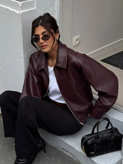 Chanoire Leather Biker Jacket - Deep Cherry