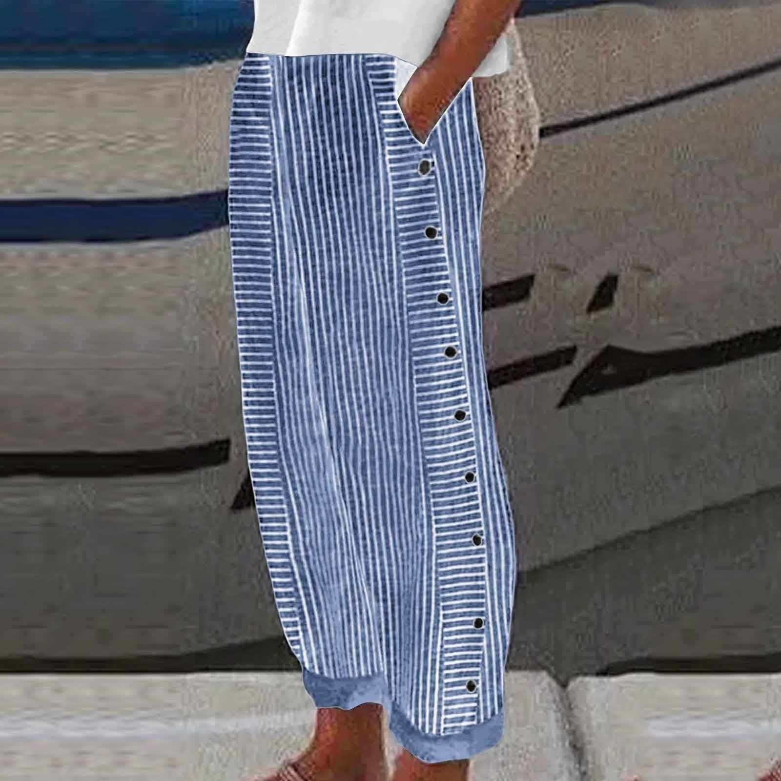Chanoire Striped Button Pants - Cobalt