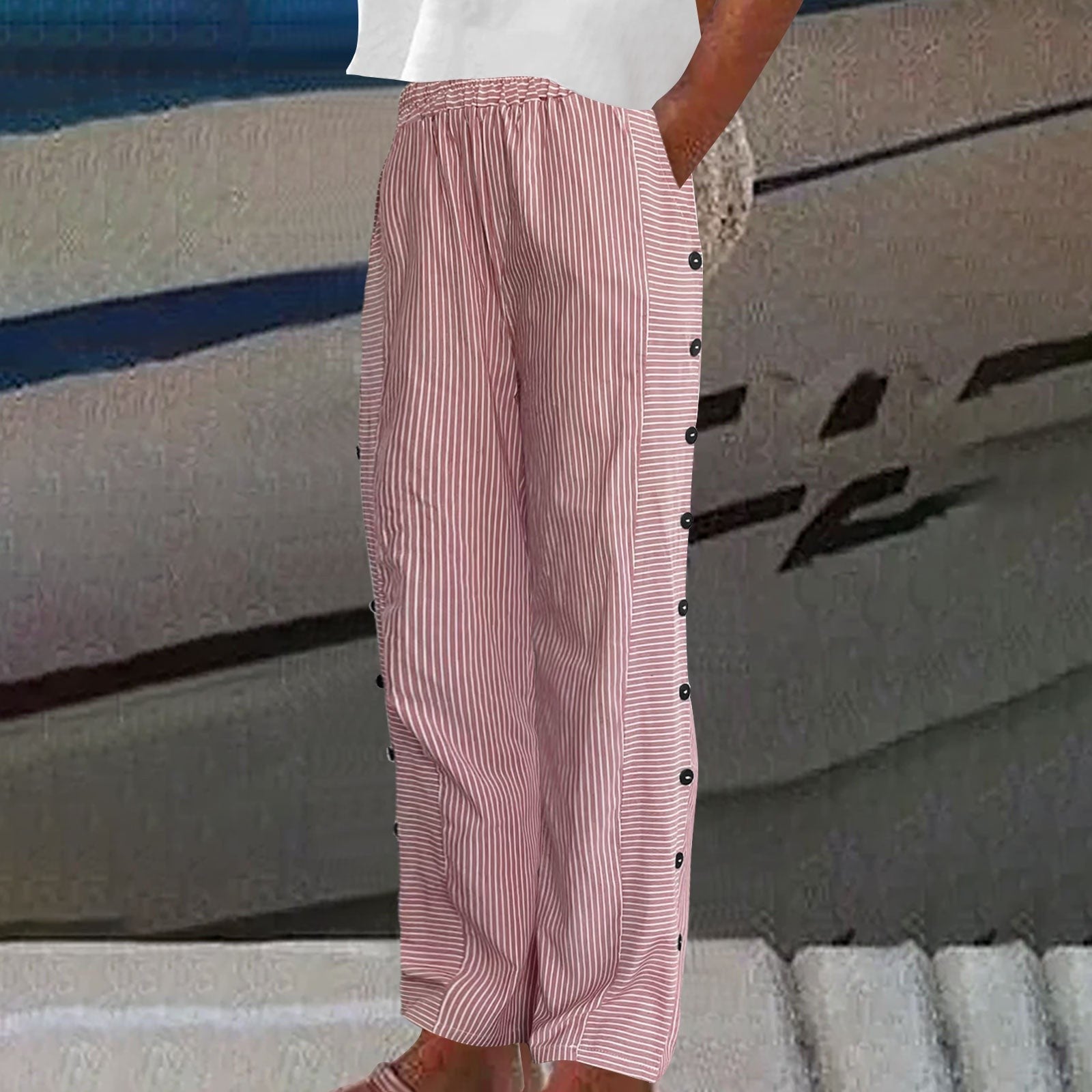 Chanoire Striped Button Pants - Crimson