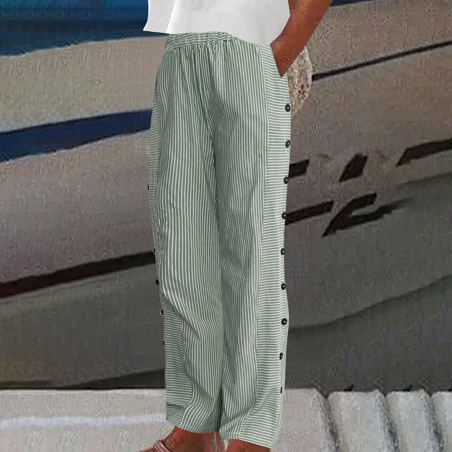 Chanoire Striped Button Pants - Forest