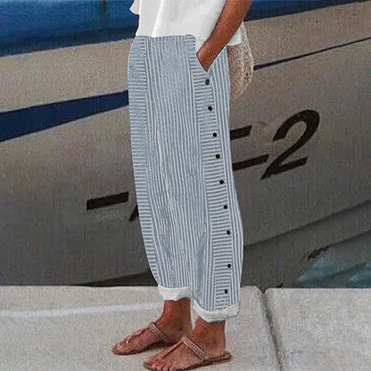 Chanoire Striped Button Pants - Sky Blue