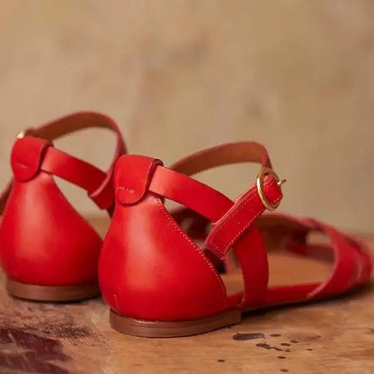 Chantilly Woven Leather Sandals - Scarlet