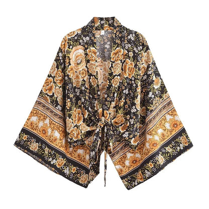 Charente Rayon Kimono Cover-Up - Ebony Bloom