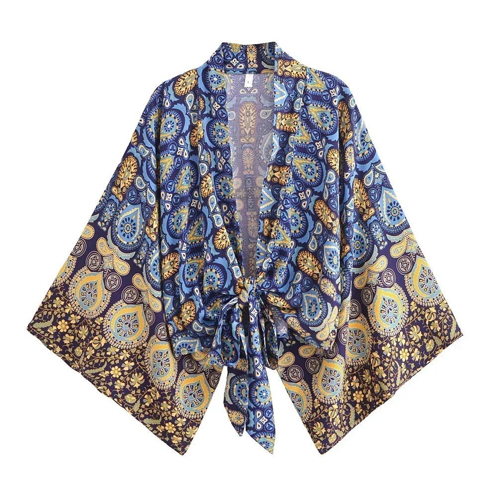 Charente Rayon Kimono Cover-Up - Indigo Bloom