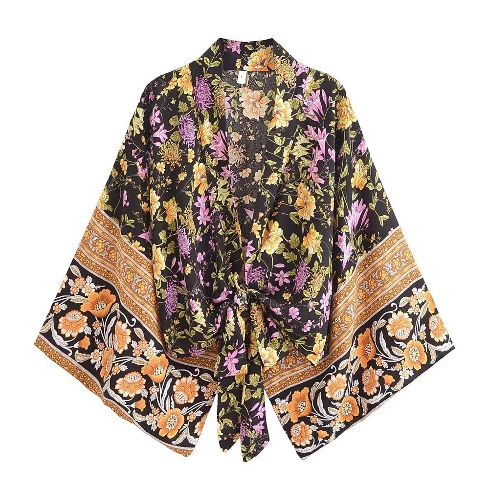 Charente Rayon Kimono Cover-Up - Midnight Bloom