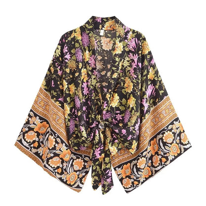 Charente Rayon Kimono Cover-Up - Midnight Bloom