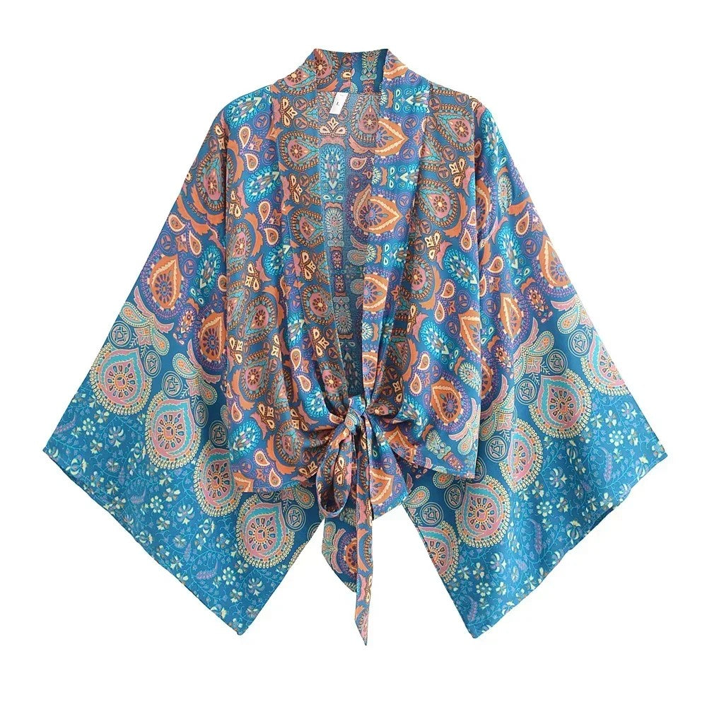 Charente Rayon Kimono Cover-Up - Ocean Bloom
