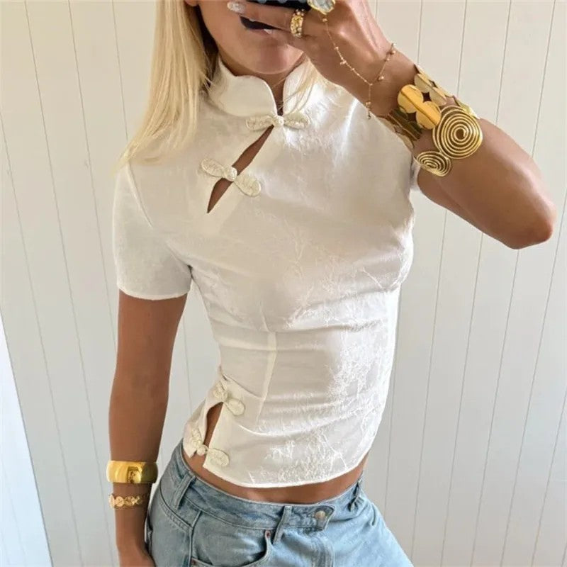 Coralli Jacquard Mandarin Blouse
