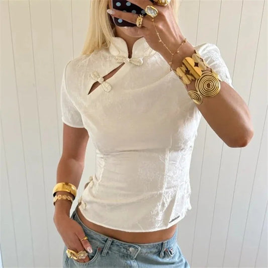 Coralli Jacquard Mandarin Blouse - Ivory