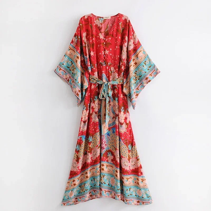 Cordoba Floral Kimono Dress - Crimson Floral