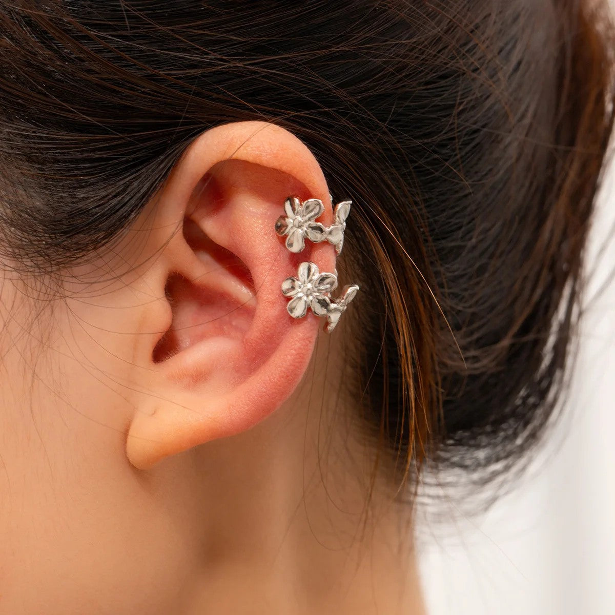 Cordoba Non-Piercing Ear Cuff - Twin Vine Bloom Silver