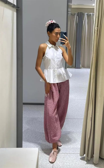 Corfu Plaid Lantern Pants
