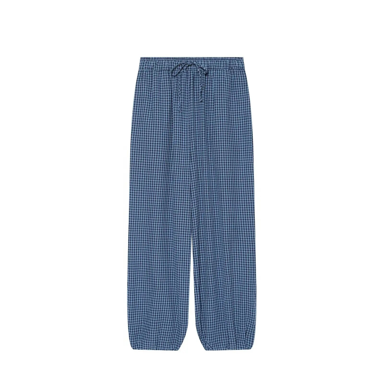 Corfu Plaid Lantern Pants - Azure Plaid