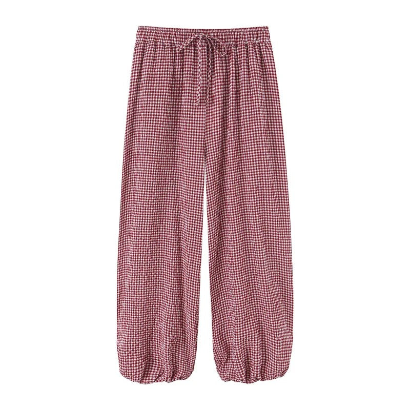 Corfu Plaid Lantern Pants - Crimson Plaid