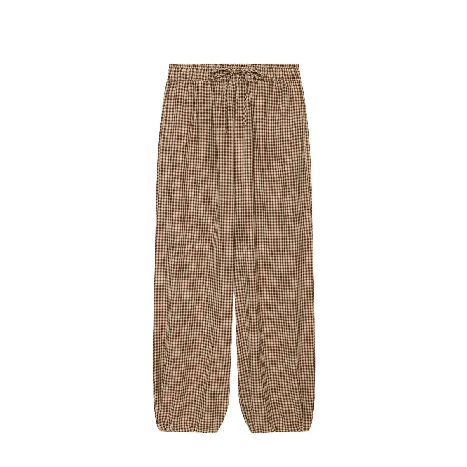 Corfu Plaid Lantern Pants - Khaki Plaid