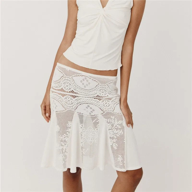 Corsica Crochet Lace Midi Skirt - Pure White