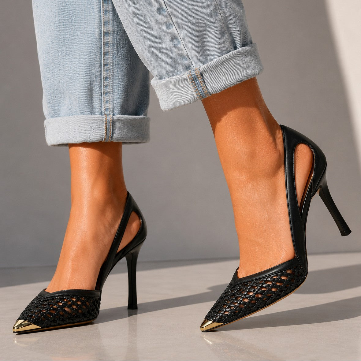 Cortez Gold-Tip Stiletto Heels