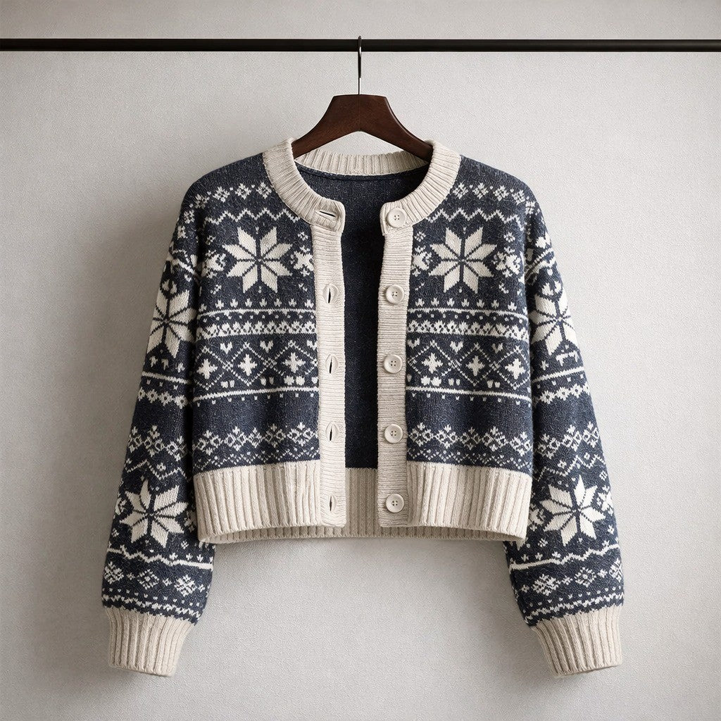 Cortina Fair Isle Knit Cardigan - Slate Blue