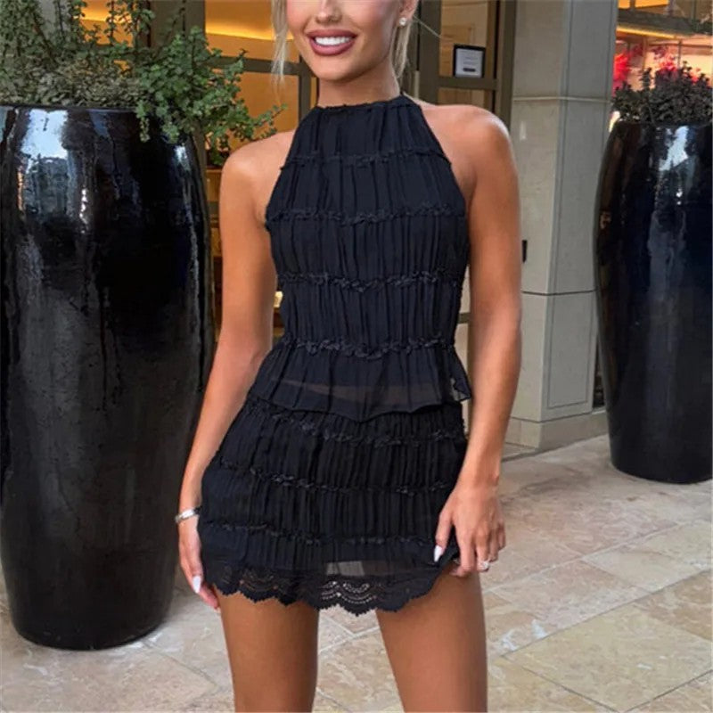 Corvina Lace Skirt Set - Deep Black