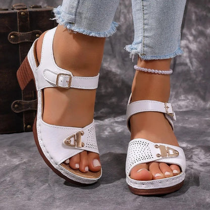 Crestview Block Heel Sandals - Chalk White