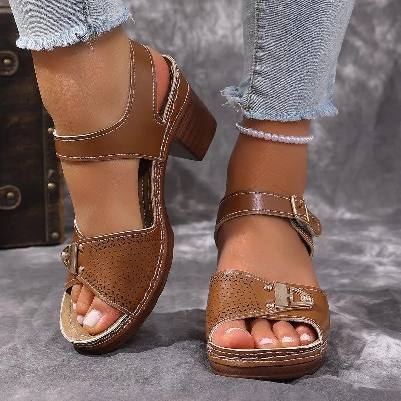 Crestview Block Heel Sandals - Cognac Brown