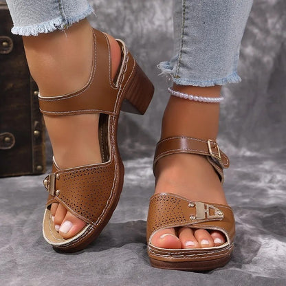 Crestview Block Heel Sandals - Cognac Brown