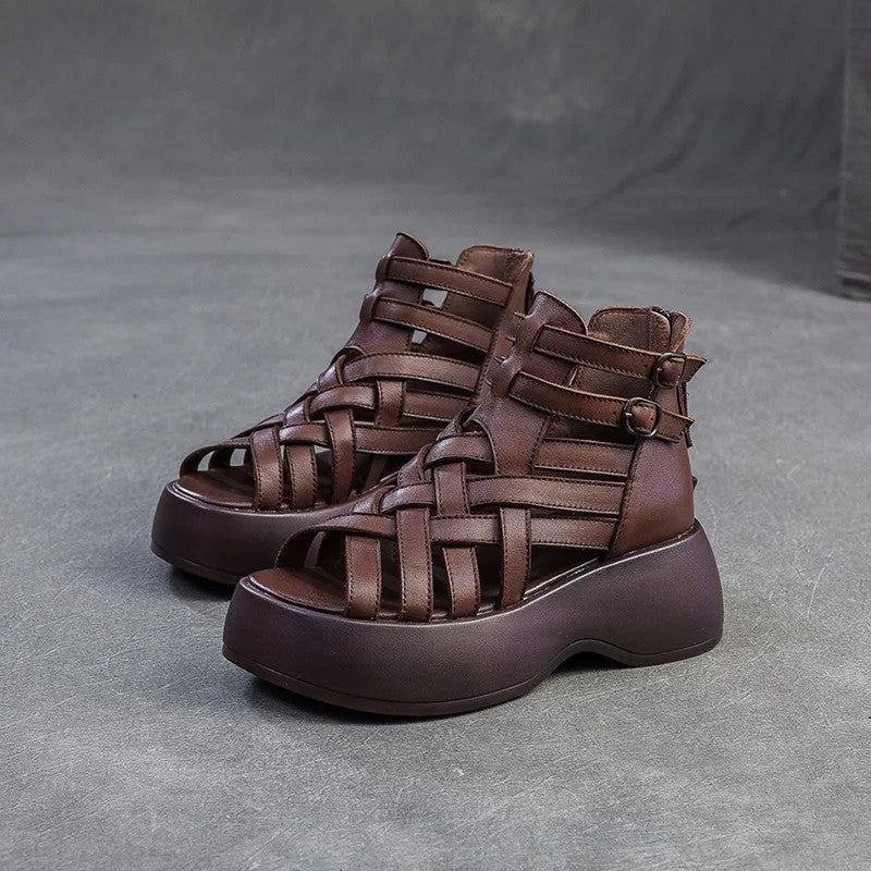 Cristano Woven Genuine Leather Sandals - Espresso Brown