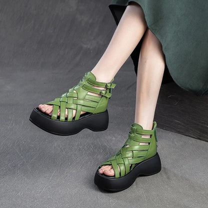 Cristano Woven Genuine Leather Sandals - Forest Green