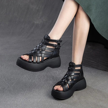 Cristano Woven Genuine Leather Sandals - Onyx Black