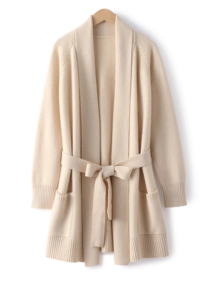 Cromwell 100% Cashmere Belted Cardigan - Sandstone