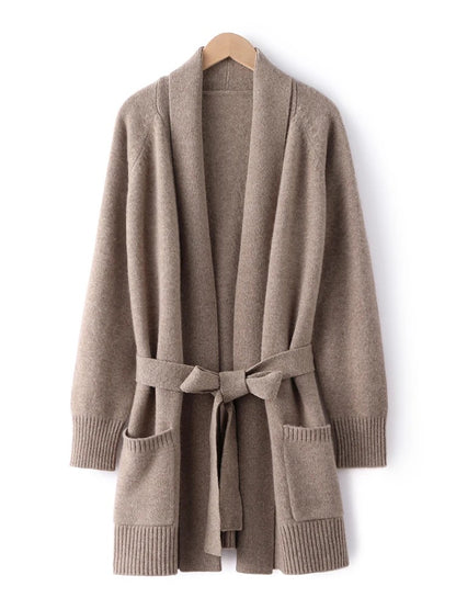 Cromwell 100% Cashmere Belted Cardigan - Warm Camel